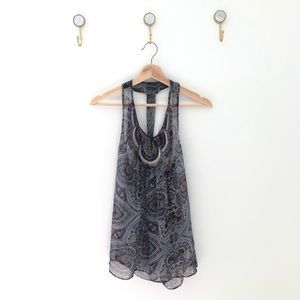 MIMO embellished sheer grey purple top small